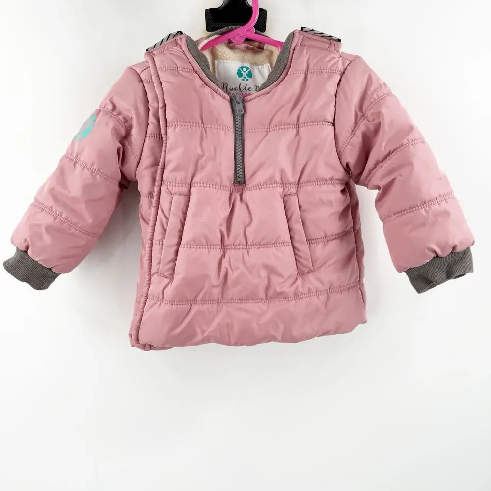 Buckle Me Baby Coat Size 18M Car Seat Safety Toddler Girls Pink Puffer Jacket